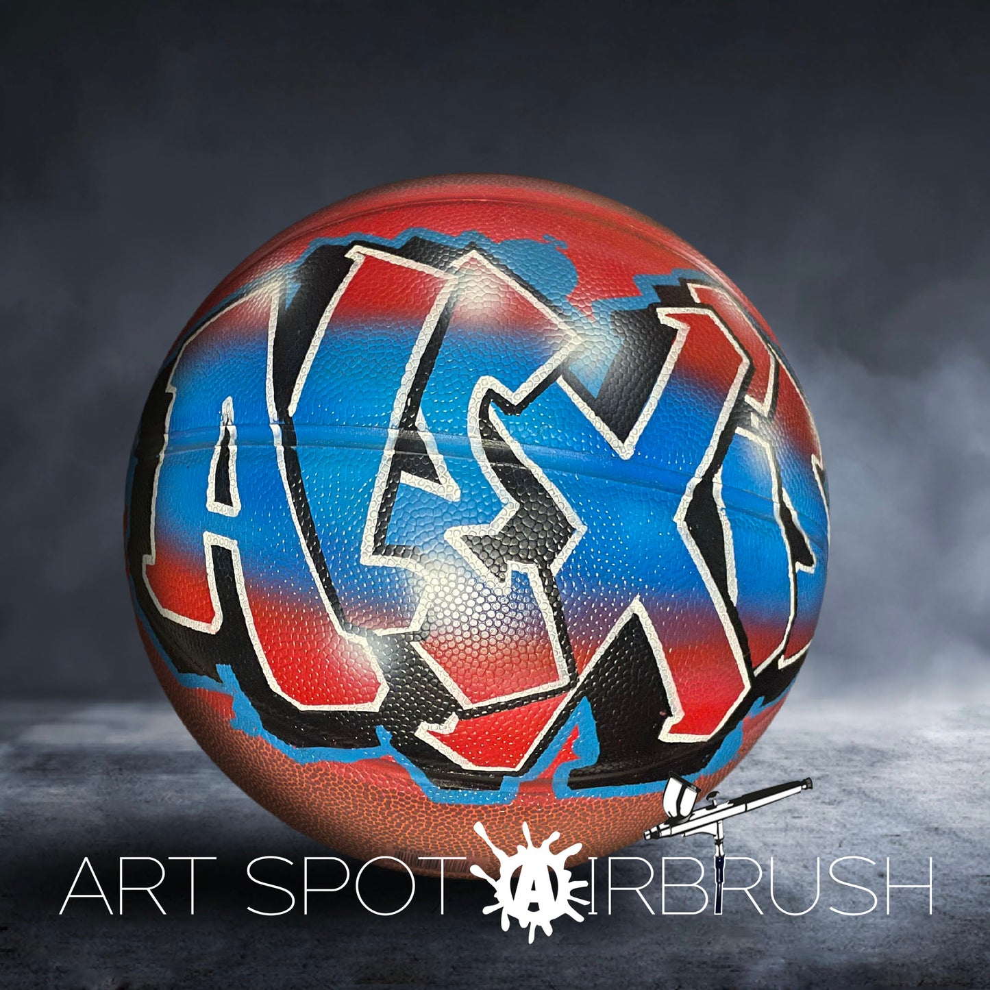 Personalized Basketball with a Name Painted in Custom Airbrush Graffiti