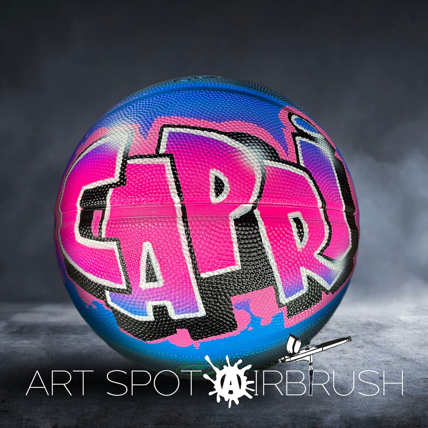Personalized Basketball with a Name Painted in Custom Airbrush Graffiti