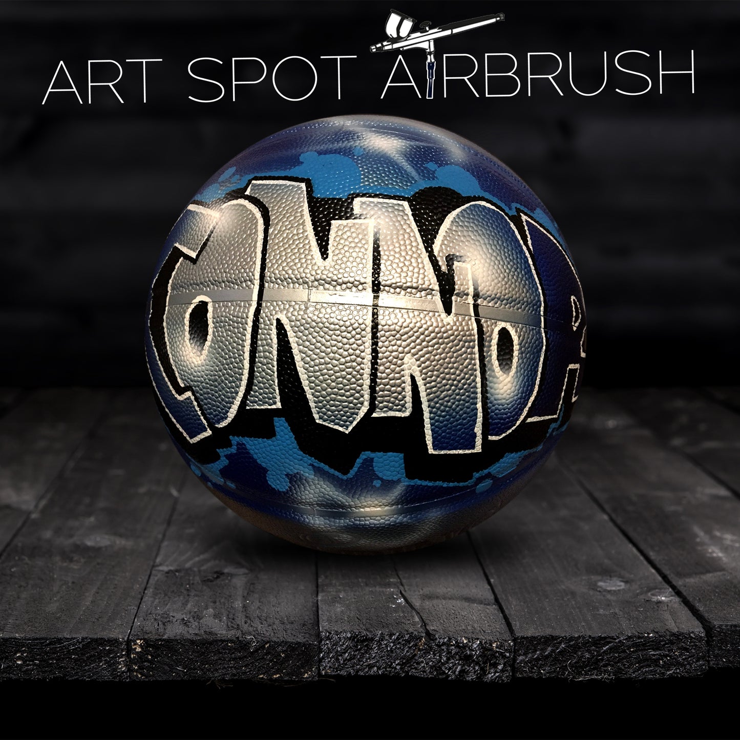 Personalized Basketball with a Name Painted in Custom Airbrush Graffiti
