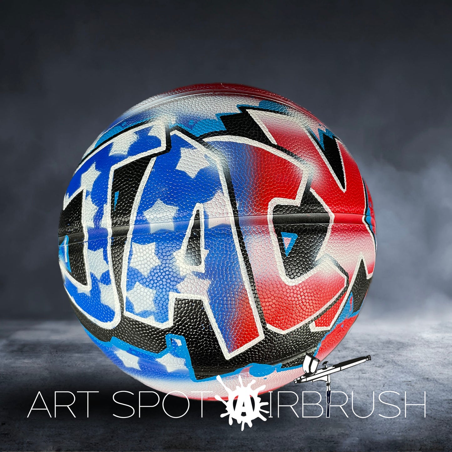 Personalized Basketball with a Name Painted in Custom Airbrush Graffiti