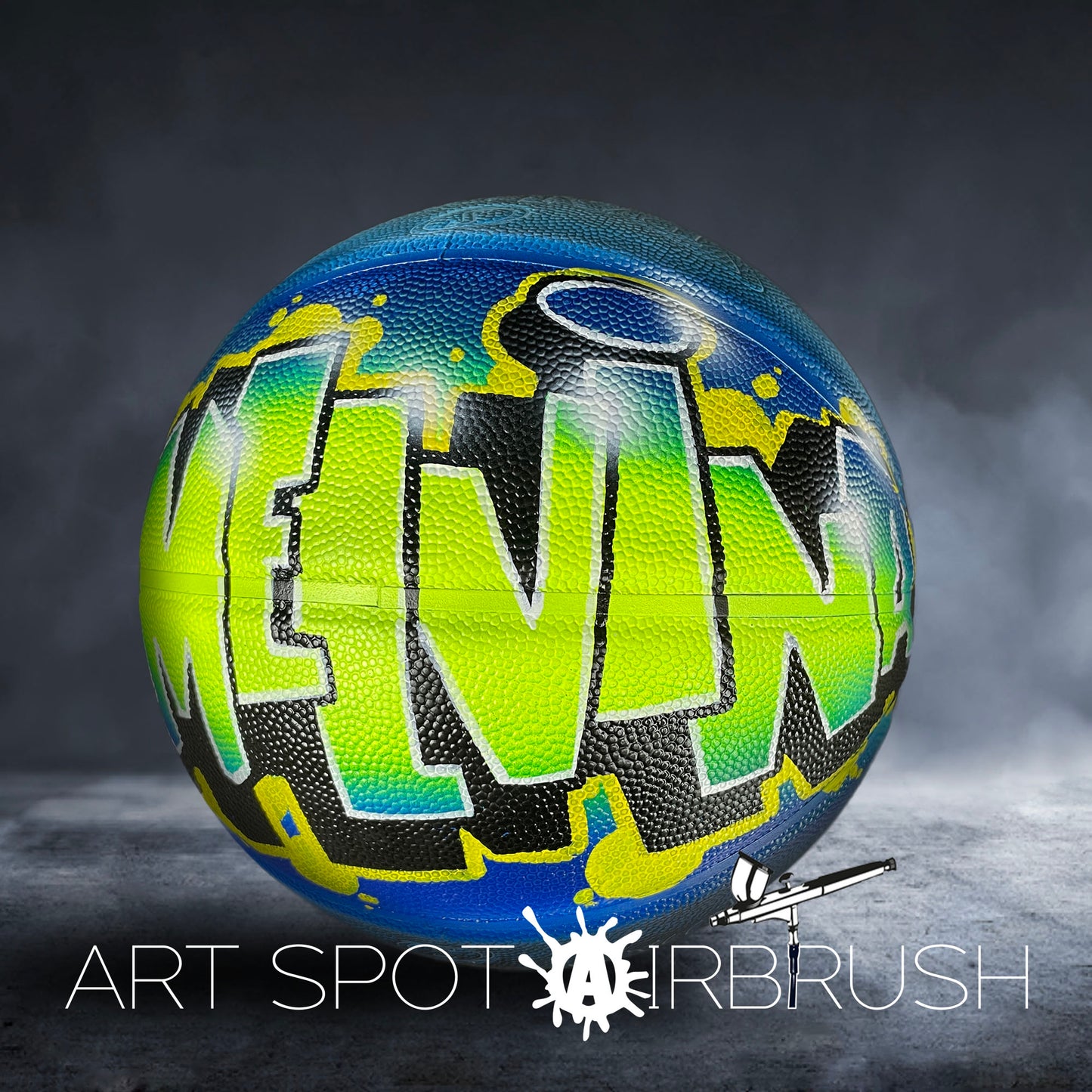 Personalized Basketball with a Name Painted in Custom Airbrush Graffiti