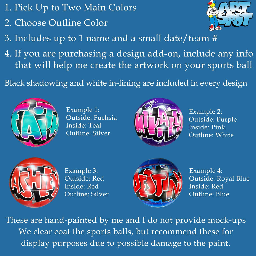 a list of instructions for creating sports balls with two main colors and an outline color. It provides examples of different designs and outlines for the sports balls, along with some additional information.