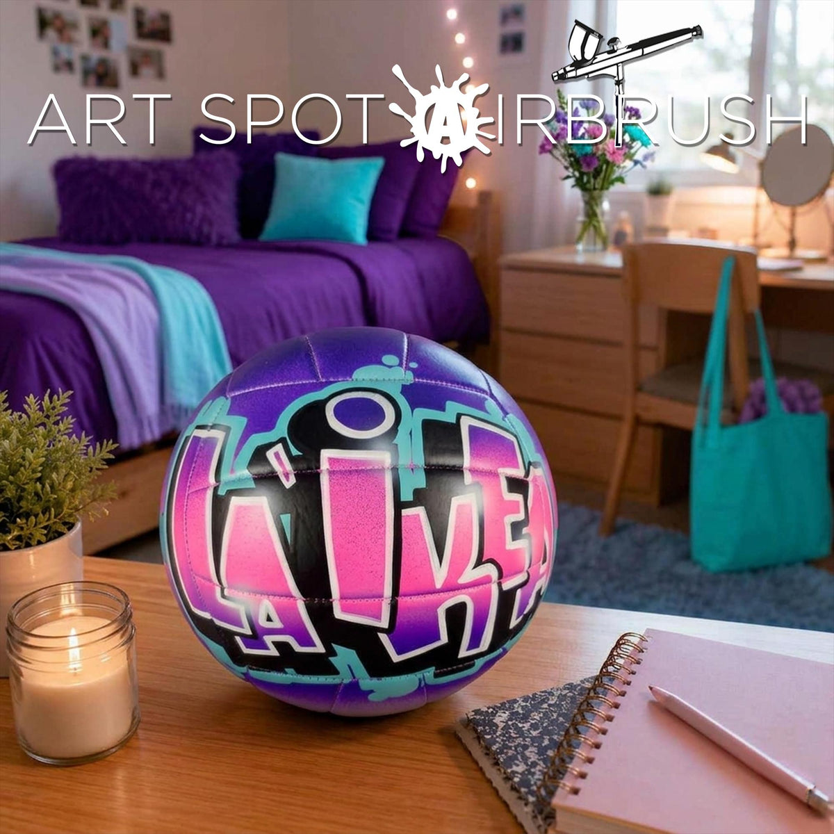 Personalized Airbrush Graffiti Volleyball, Custom Team Gift