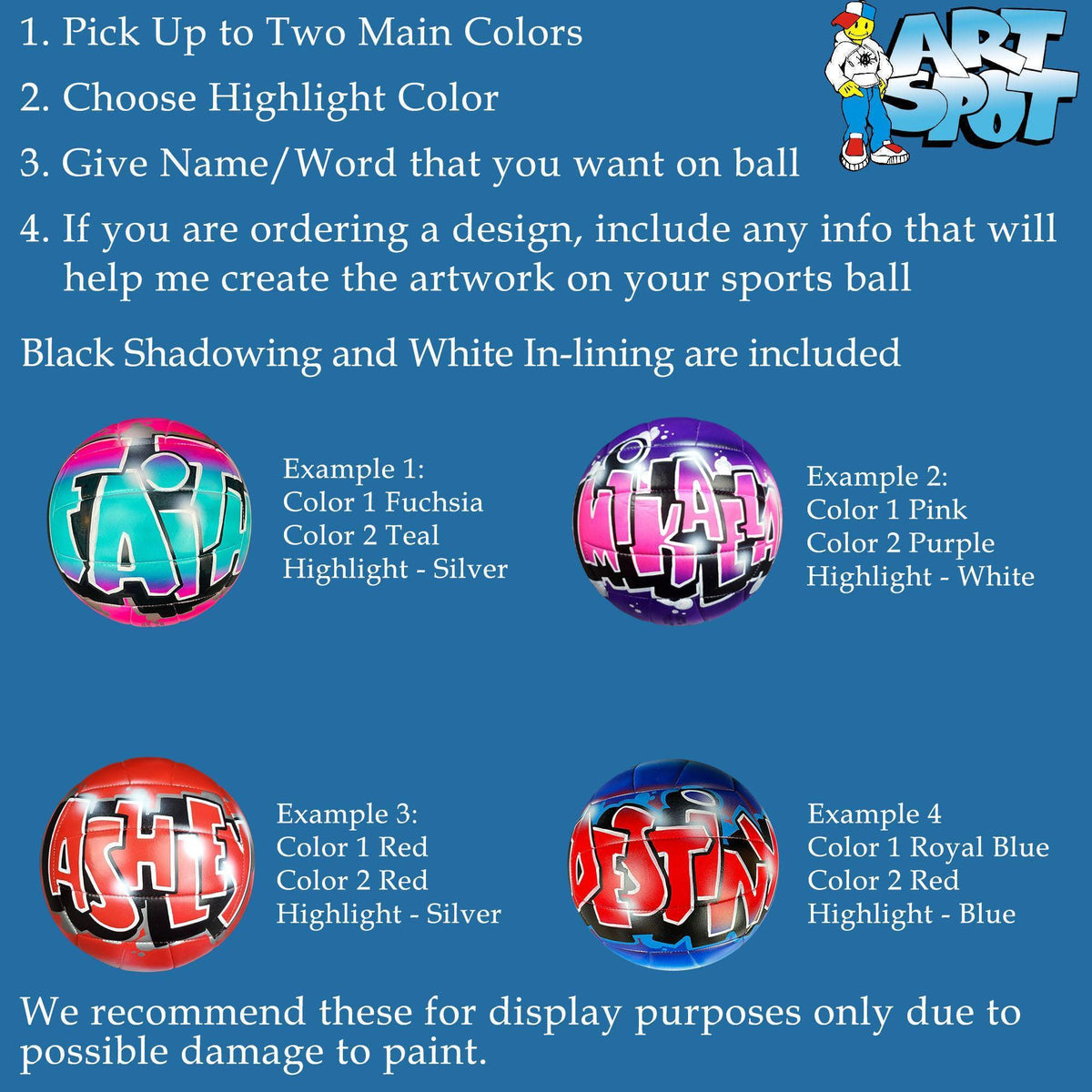 a collection of four sports balls with different colors and designs, including black shading and white in-lining.