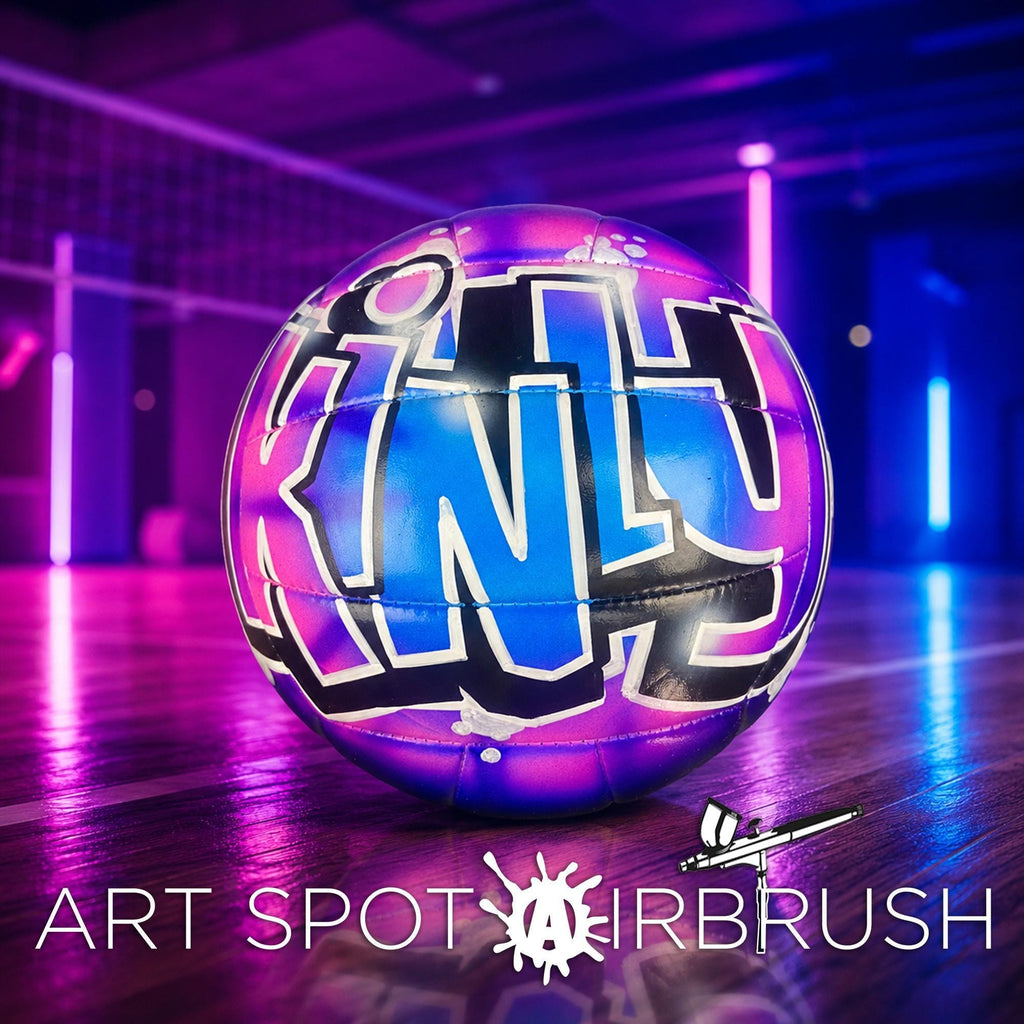 A neon-lit volleyball with the word "ONLY" painted on it, set against a dark background with a purple glow.