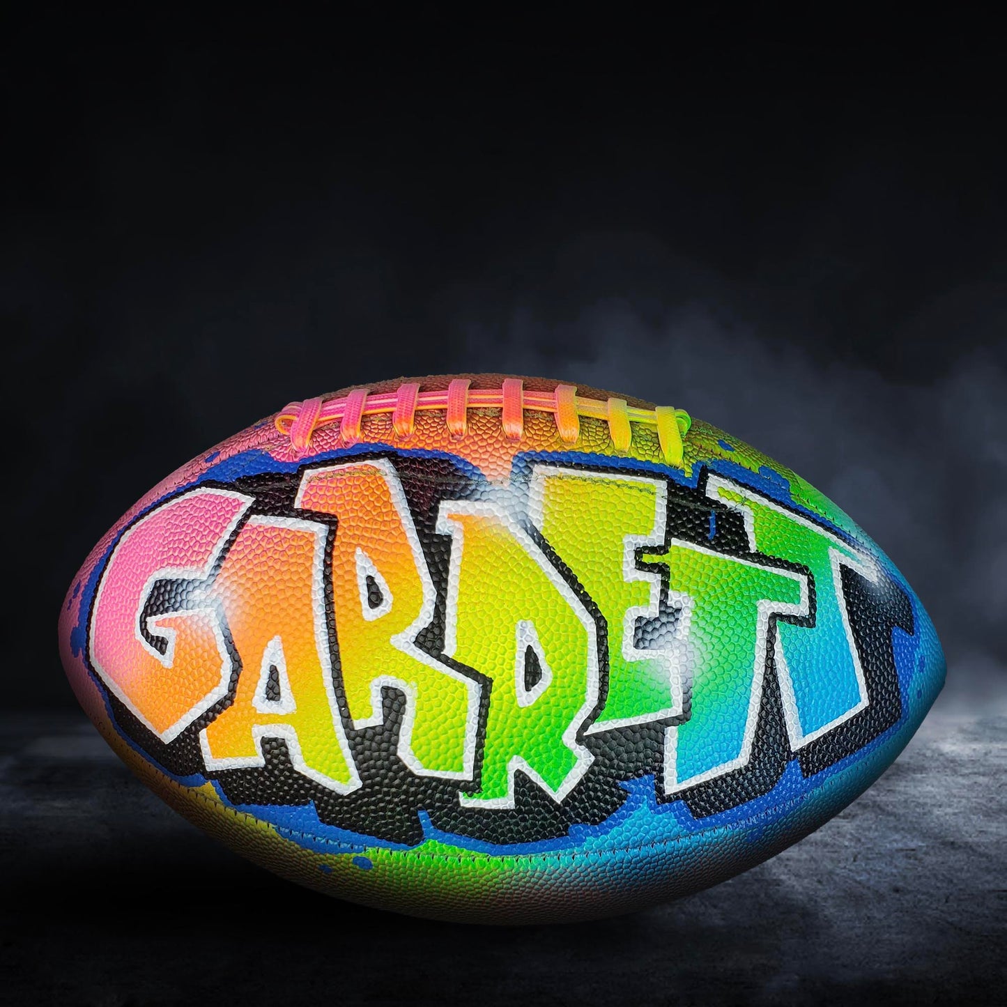Custom Football Graffiti – Personalized Airbrush Football with Name & Cartoon Design (Copy)