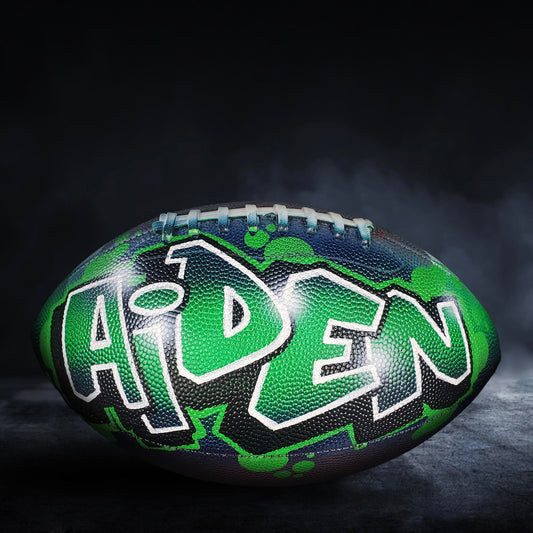 Custom Football Graffiti – Personalized Airbrush Football with Name & Cartoon Design (Copy) (Copy)