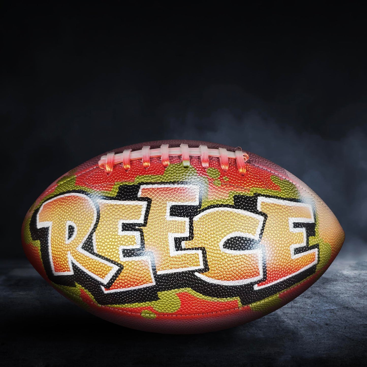 Custom Football Graffiti – Personalized Airbrush Football with Name & Cartoon Design (Copy) (Copy)