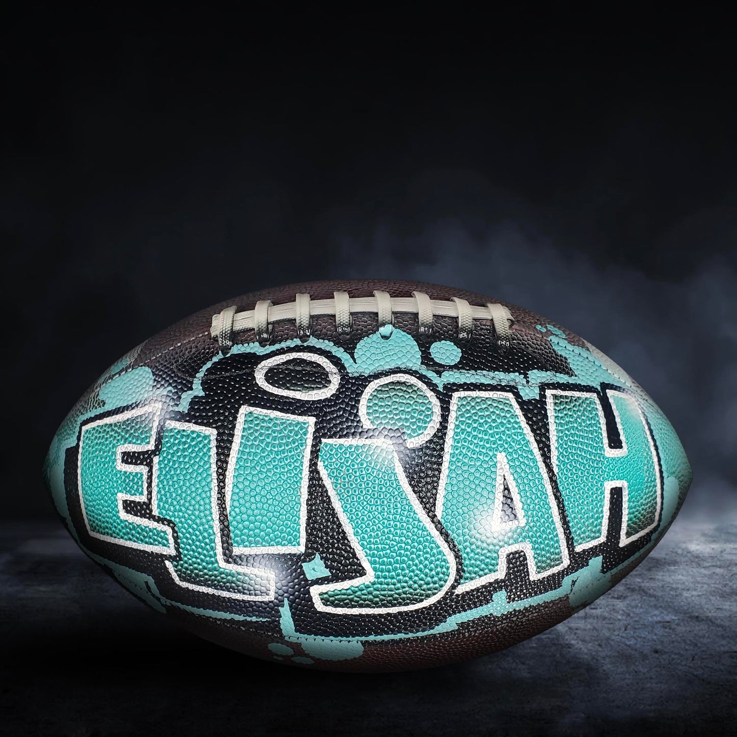Custom Football Graffiti – Personalized Airbrush Football with Name & Cartoon Design (Copy) (Copy)