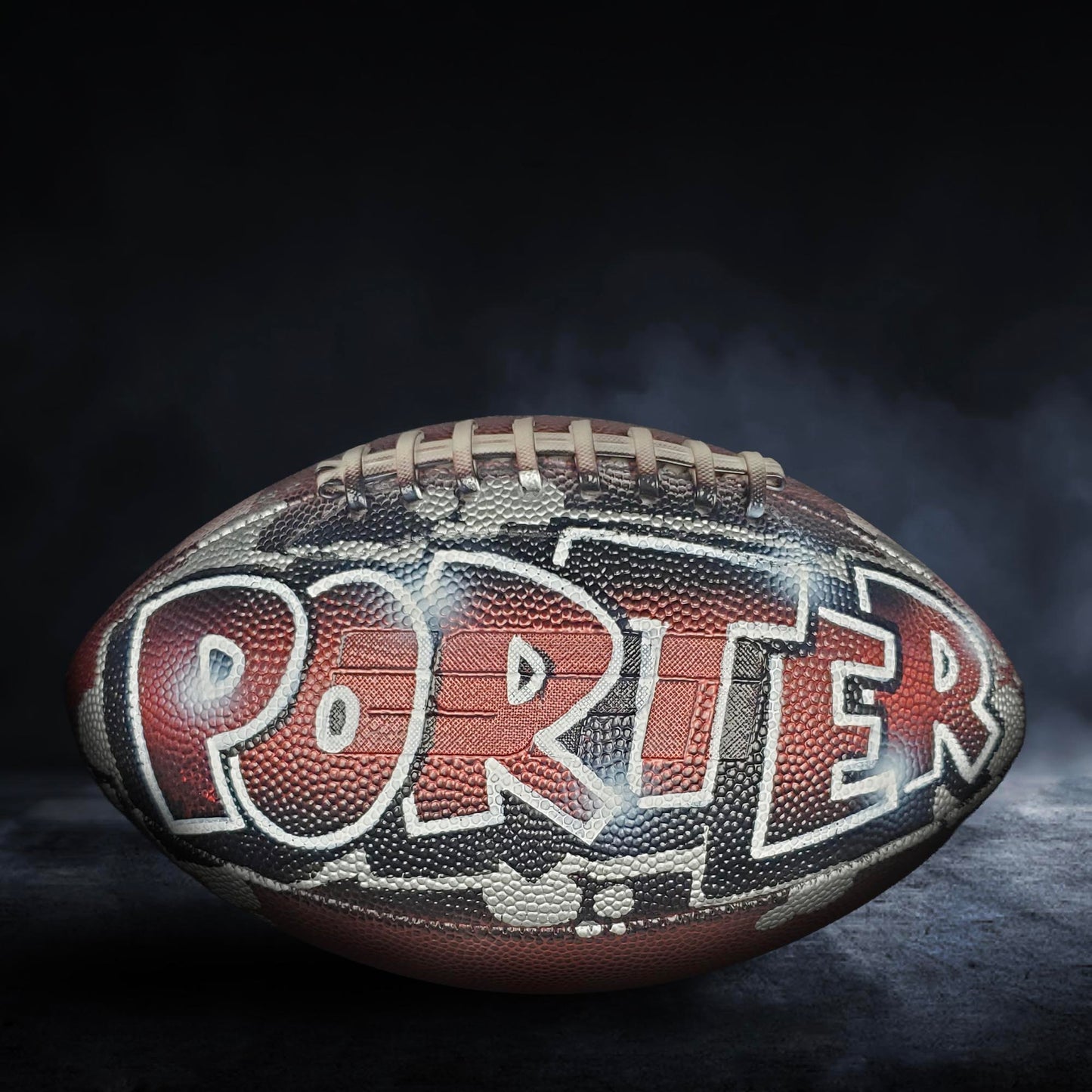 Custom Football Graffiti – Personalized Airbrush Football with Name & Cartoon Design (Copy) (Copy)