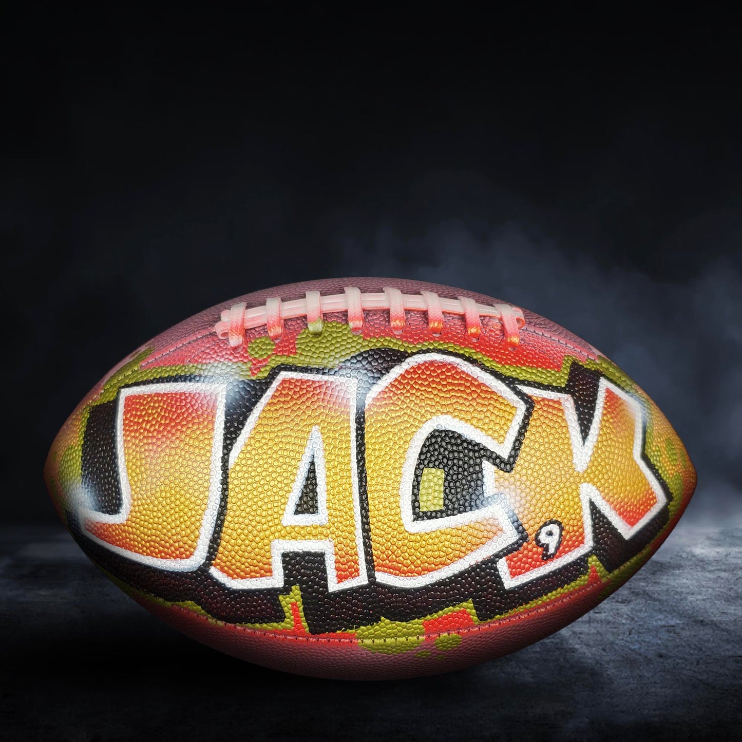 Custom Football Graffiti – Personalized Airbrush Football with Name & Cartoon Design (Copy) (Copy)