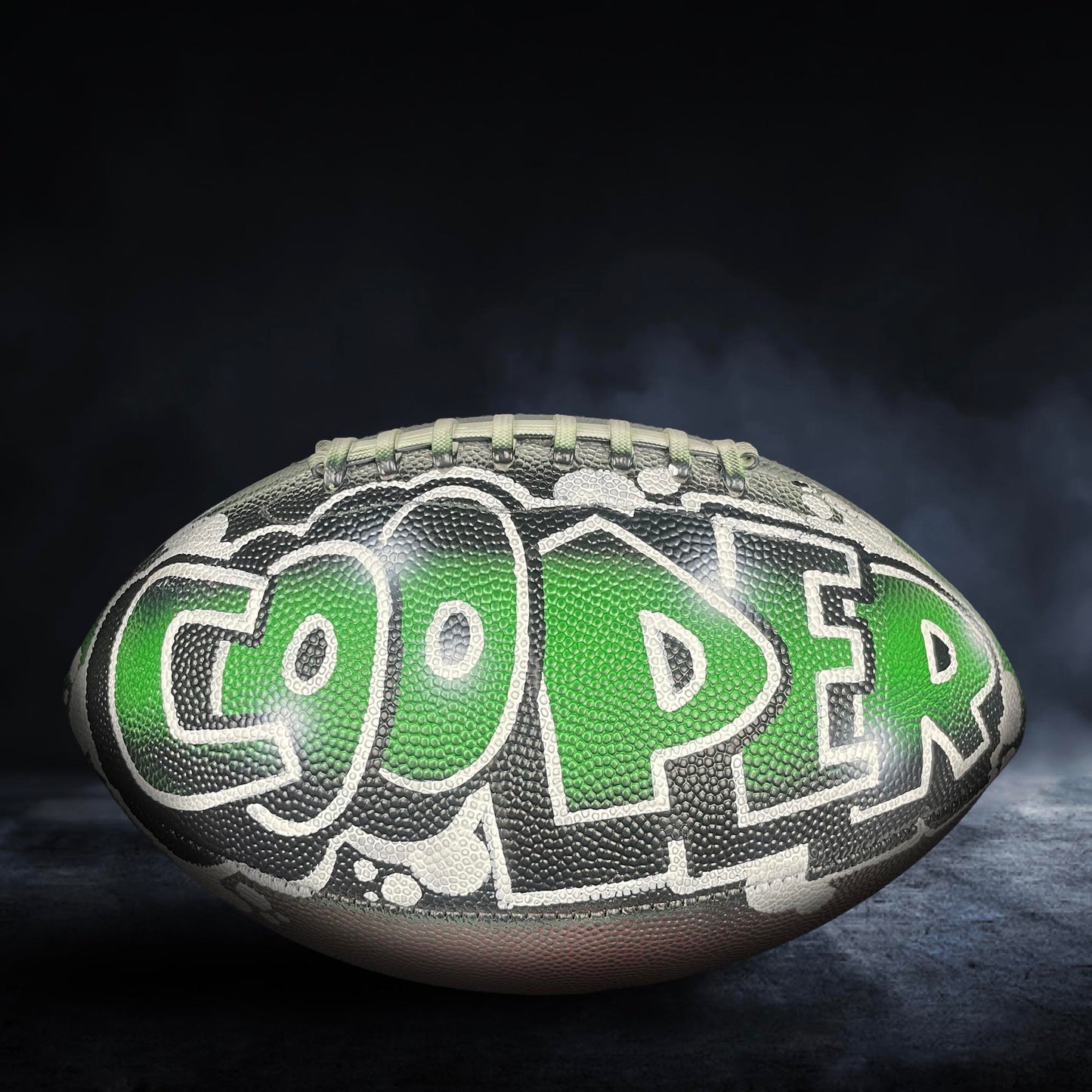 Custom Football Graffiti – Personalized Airbrush Football with Name & Cartoon Design (Copy) (Copy)