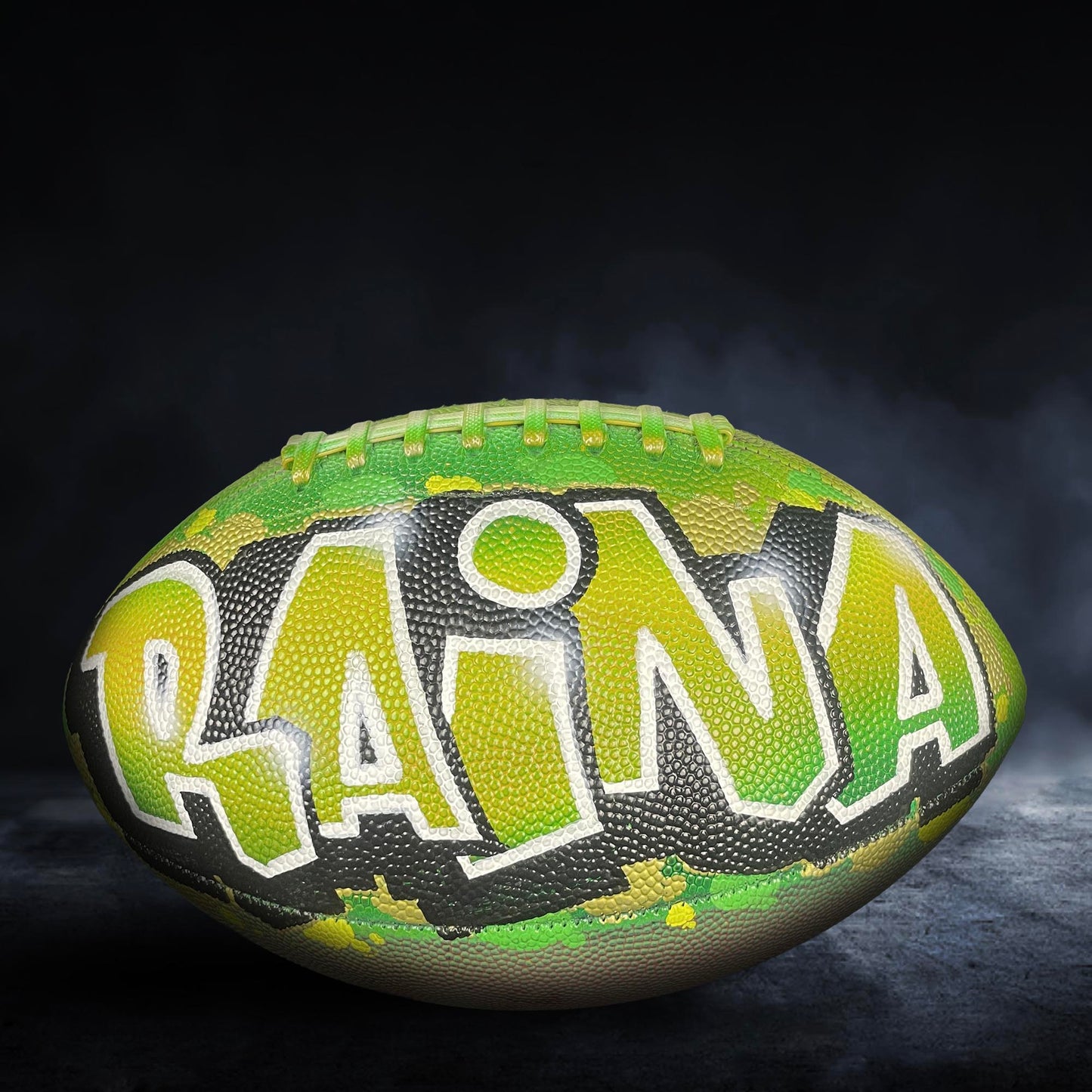 Custom Football Graffiti – Personalized Airbrush Football with Name & Cartoon Design (Copy) (Copy)