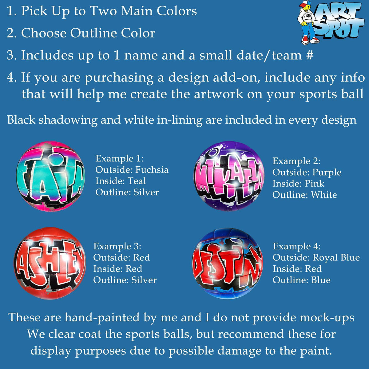 a list of instructions for creating sports balls with two main colors and an outline color. It provides examples of different designs and outlines for the sports balls, along with some additional information. The instructions are written in a clear and concise manner, without any redundancy or vague wording.