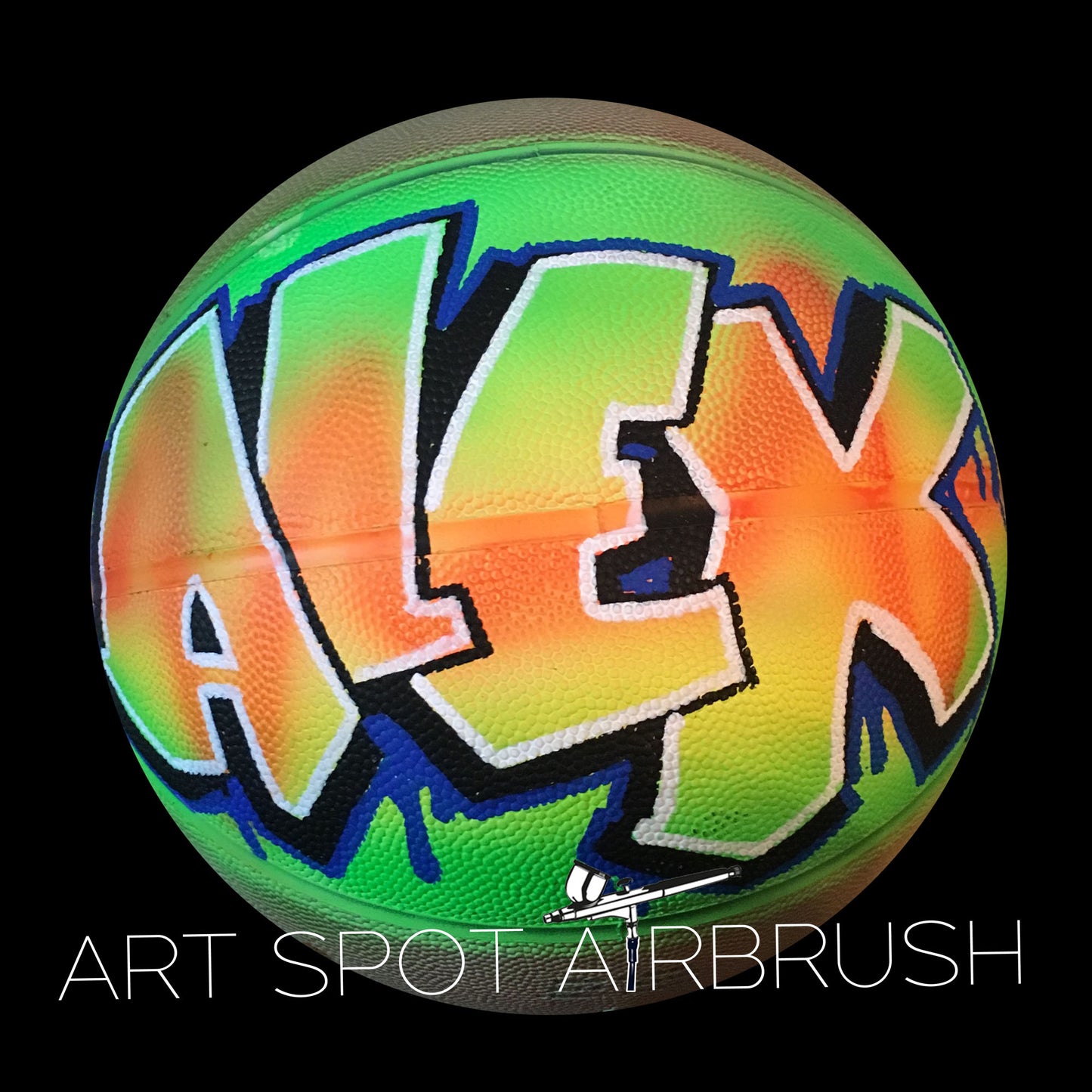 Personalized Basketball with a Name Painted in Custom Airbrush Graffiti