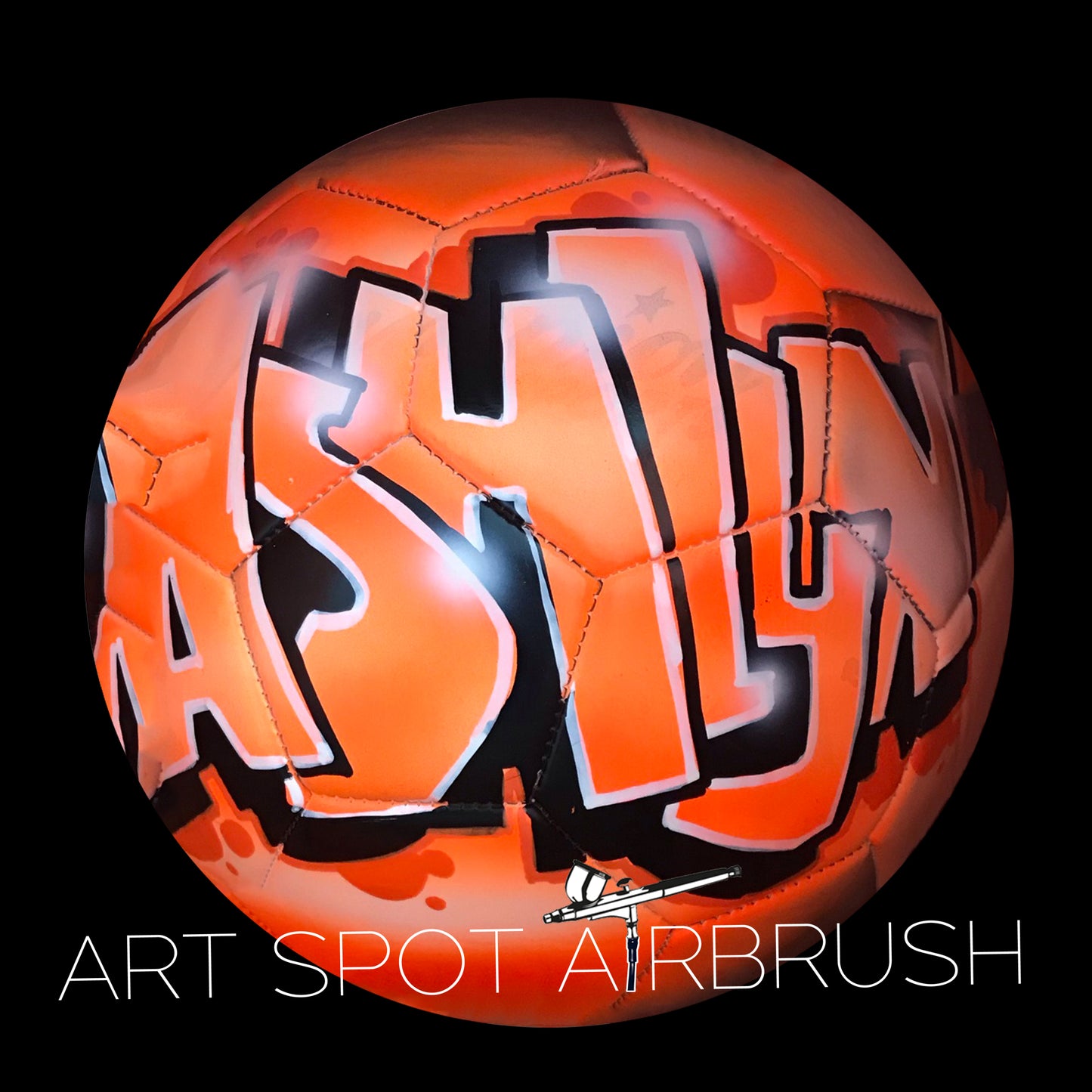 Soccer Ball with Name in Custom Airbrush Graffiti