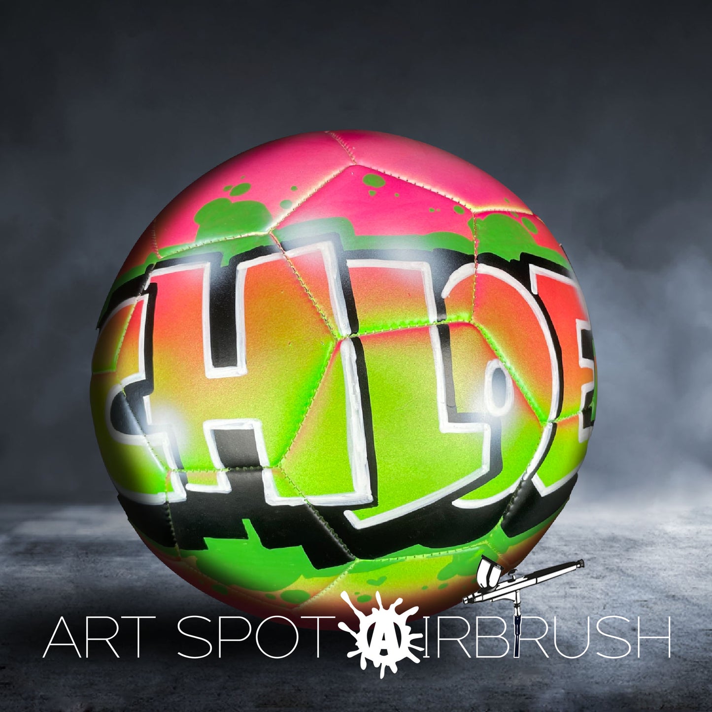 Soccer Ball with Name in Custom Airbrush Graffiti